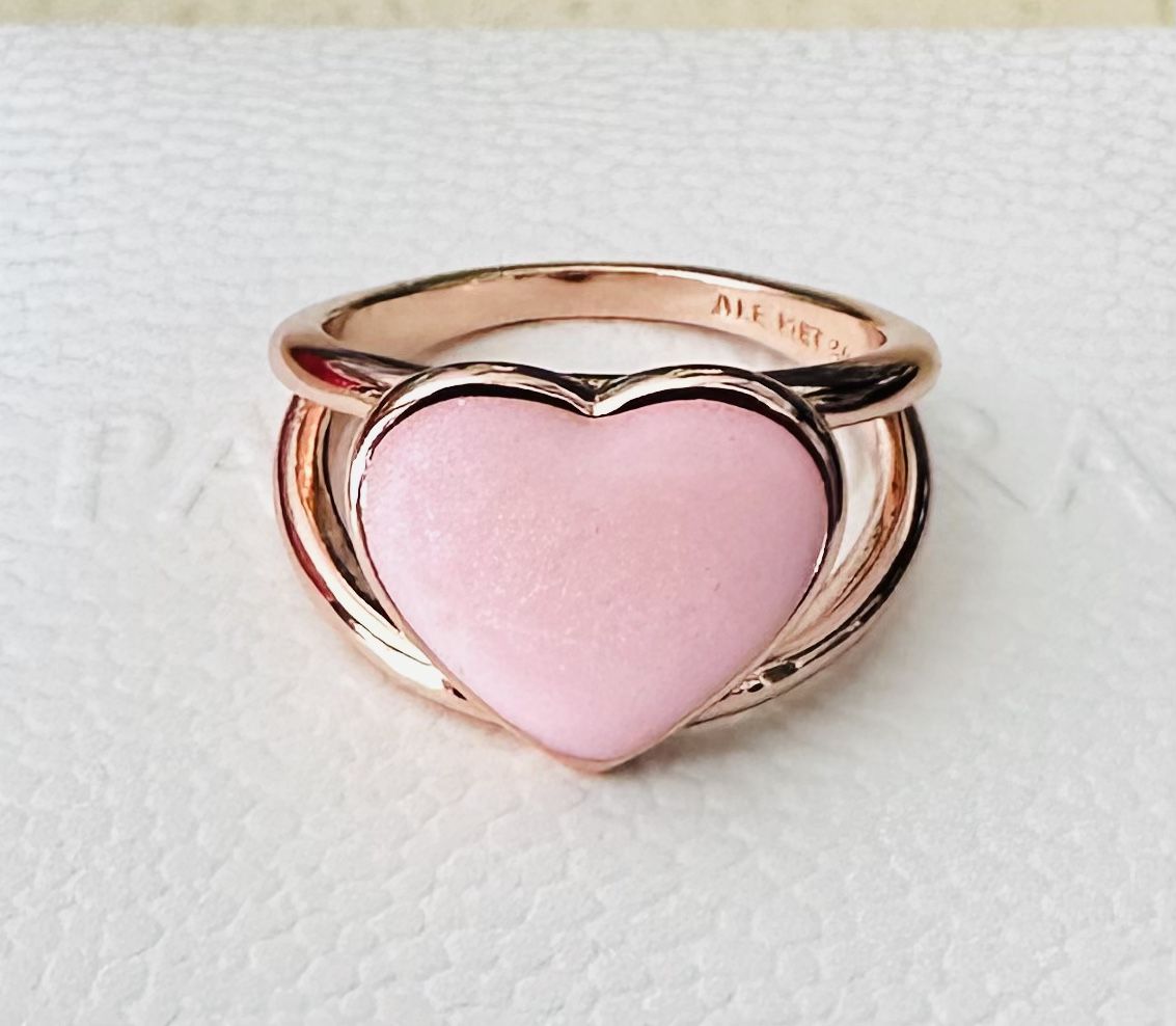Mothers Day Pandora Pink Swirl Heart Statement, Rose Gold Ring #189263C01 + PANDORA HINGED BOX & PANDORA POLISHING CLOTH Included + Tag