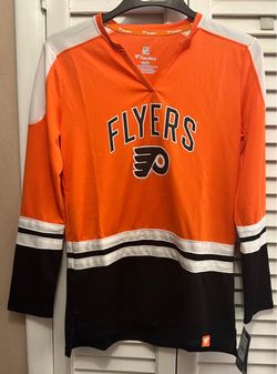 Philadelphia Flyers Fanatics Branded Women's Power Player Long Sleeve Notch Neck T-Shirt - Orange/Black