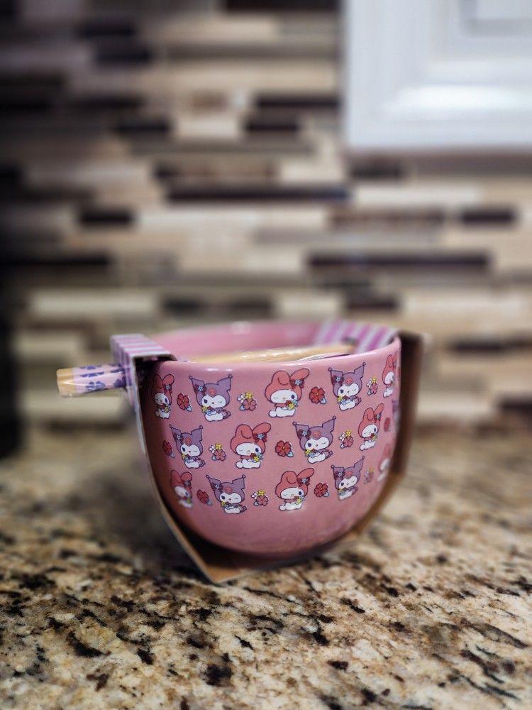 My Melody & Kuromi Ceramic Bowl With Chopsticks