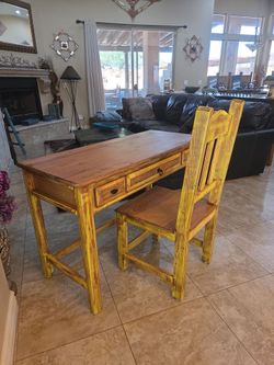 Rustic yellow desk and chair