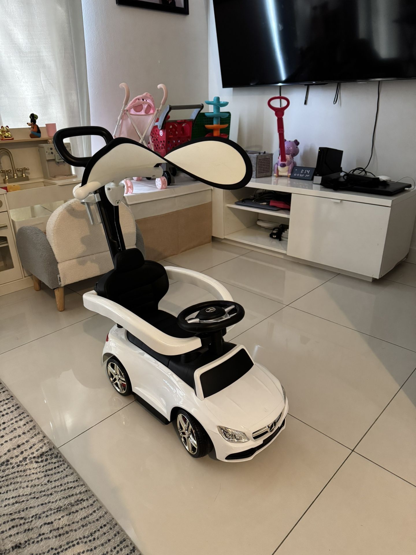 4 In 1 Mercedes Toddler Push Car With Cup Holder