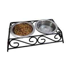 New Pet Food Bowls Stainless Steel With Black Metal Stand, Cat Or Small Dog, Small Pets
