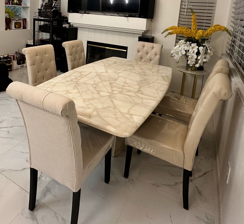 Marble Dinning Table With 6 Chairs 