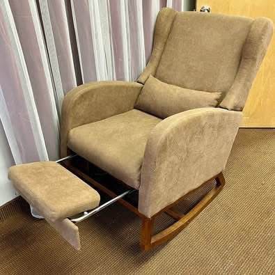 Rocking Chair with Retractable Footrest, High Backrest, Upholstered Rocking Chair. Gliding Chair.