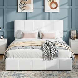 Full Size Bed Frame, Velvet Upholstered Platform Bed, Vertical Channel Tufted Adjustable Headboard, Low Profile Bed Frame, No Box Spring Needed, Easy 