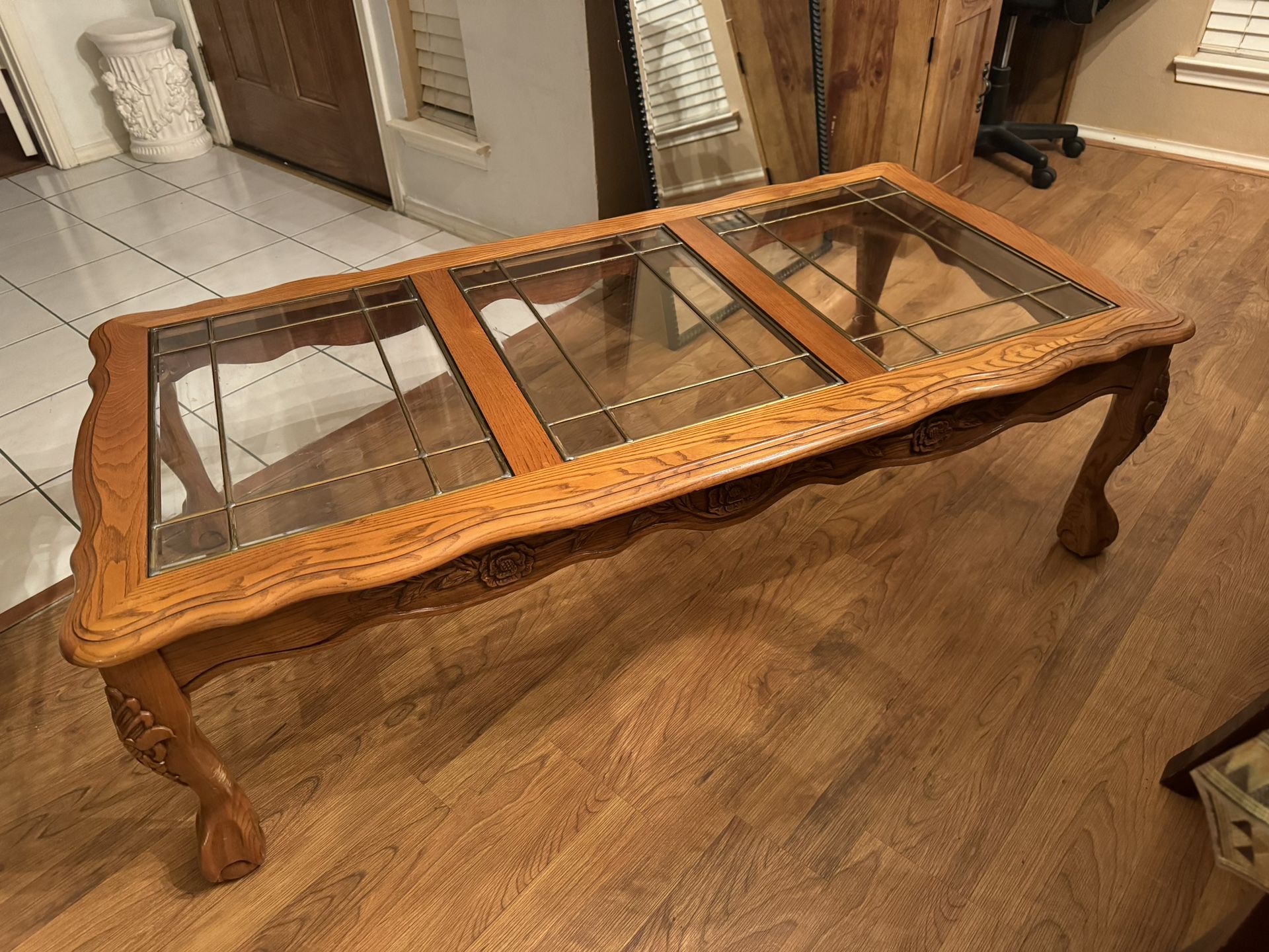 Vintage wood/glass Lions Leg Coffee Table 