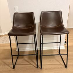 Counter Height Bar Stools Faux Leather Brown (2)