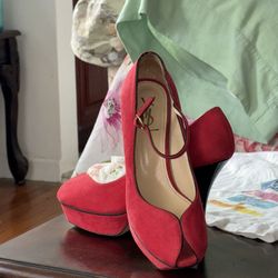YSL 2007 Red Suede Platform Pumps “Tribute Mary Jane”