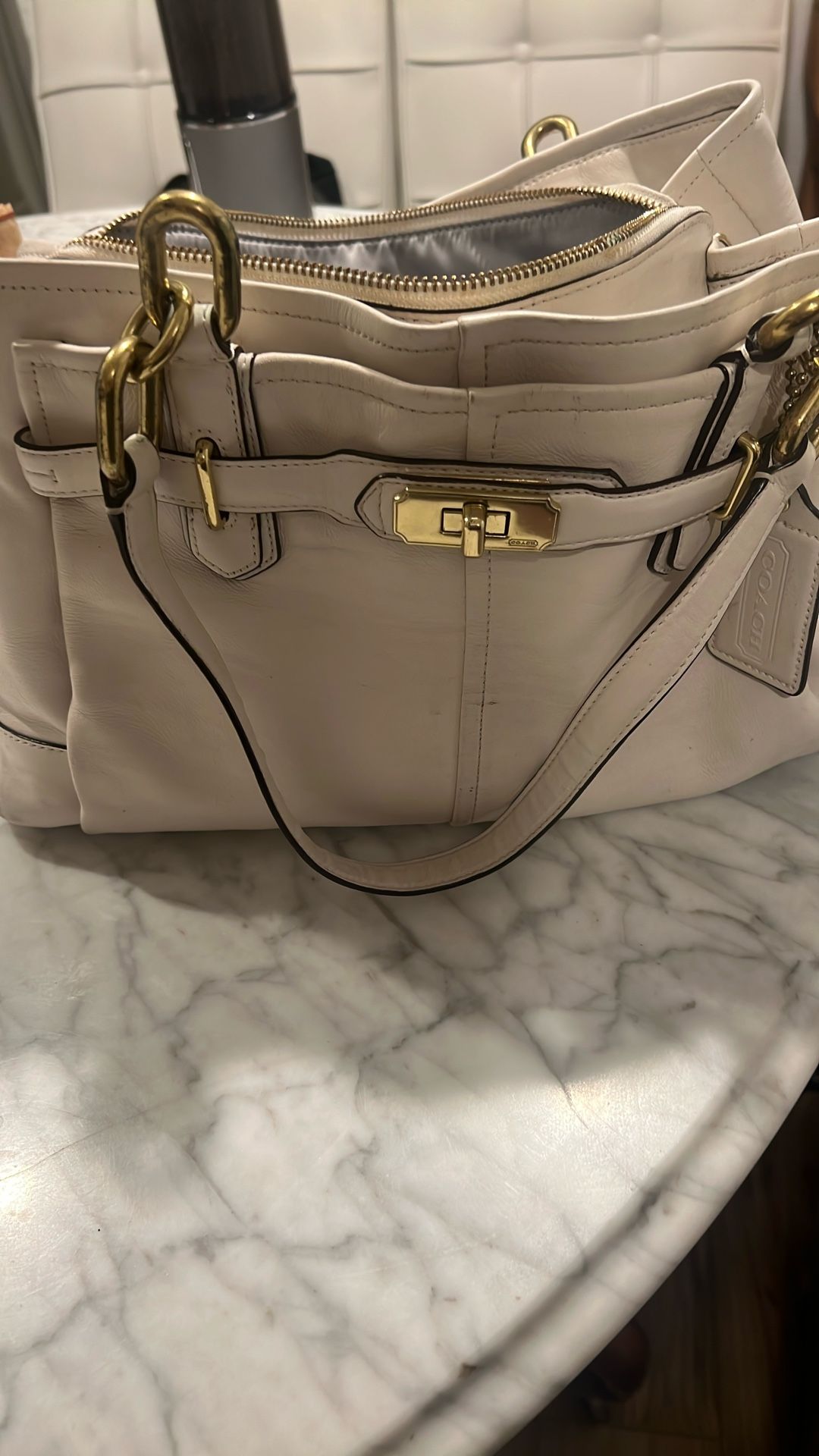 Coach bag, white leather