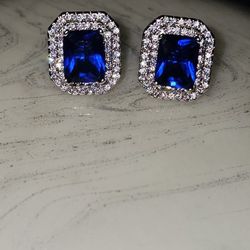 Large Heavy  Sapphire Blue Earrings Studs
