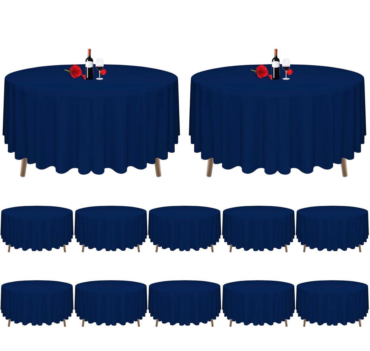 Pack of 12 round navy blue tablecloths