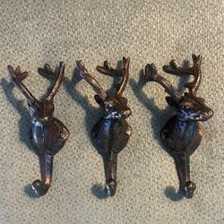 Set Of 3 Cast Iron Deer Hooks