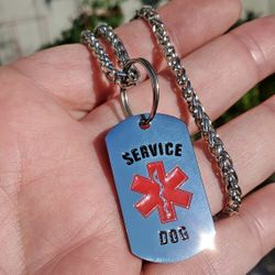 Stainless Steel Medical Service Dog Tag With 16 Inch Chain 