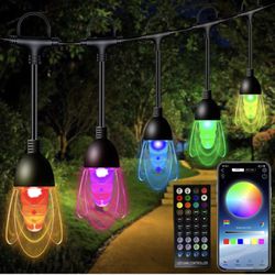 Outdoor String Lights, 48FT RGBW Patio Lights App Control, USB Powered Color Changing Outdoor String Lights IP65 Waterproof with DIY and 210 Scene Mod