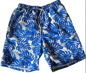 Men's Blue & White Tropical Leaf Hybrid Shorts~~Swim Trunks~~Lined~~🌴☀️