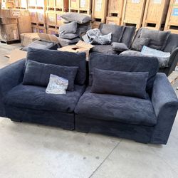 Modern 2 Seater Febric Couch Dark Blue Open Box
