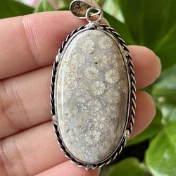925 Silver Overlay Fossil Pendant 