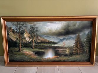 Framed Oil Painting Mountain Landscape
