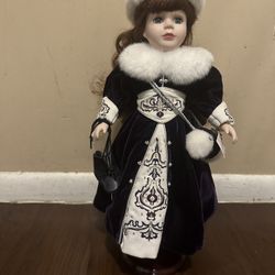 Vintage Porcelain Ice Skater Doll w/ ice skates and hand muff - 