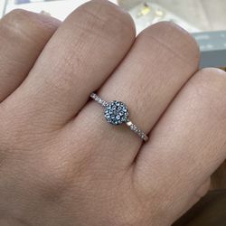 14K Round Blue Topaz With Round Diamond Ring 