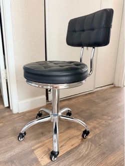 Adjustable Rolling Stool Chair – Chrome Base, Black Cushioned Seat & Back
