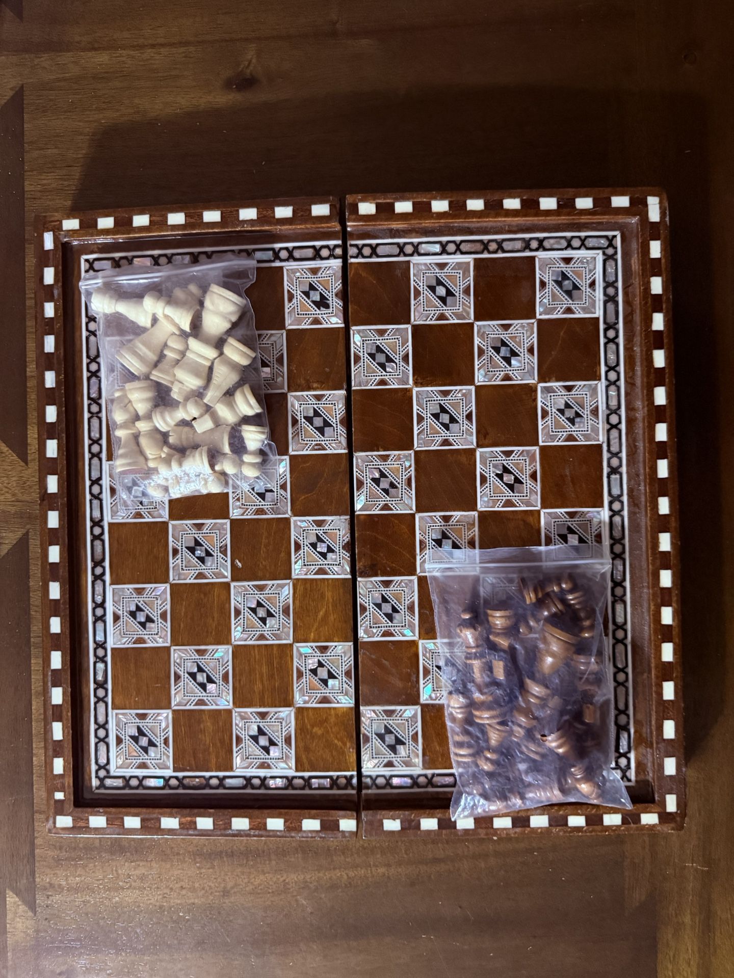 Authentic Egyptian Chess & Backgammon Set – Zan Wood w/ Real Mother-of-Pearl (Sadaf) Inlay