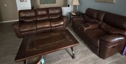 Leather recliner sofa set