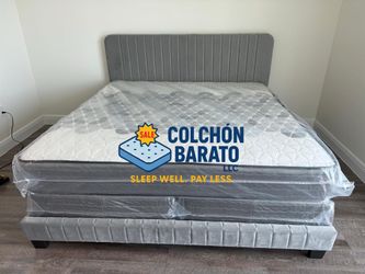 NEW BED FRAME KING SIZE WITH MATTRESS AND BOX SPRING