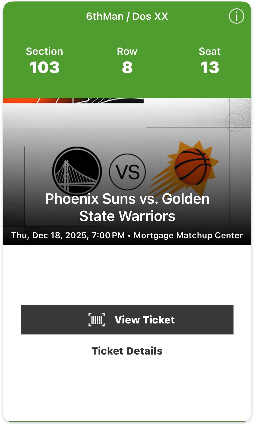 NBA Warriors At Suns Dec 18th 2025 