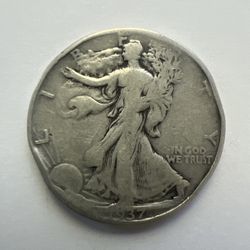 Walking Liberty Half Dollar Coin - 1937 || 90% Silver Vintage Bent Coin