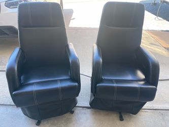 Pair of Black Leather Rocker / Swivel Chairs