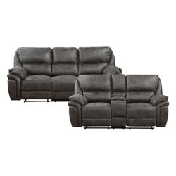 Brand New Gray Or Brown Microfiber Manual Reclining Sofa + Loveseat With Cup Holders
