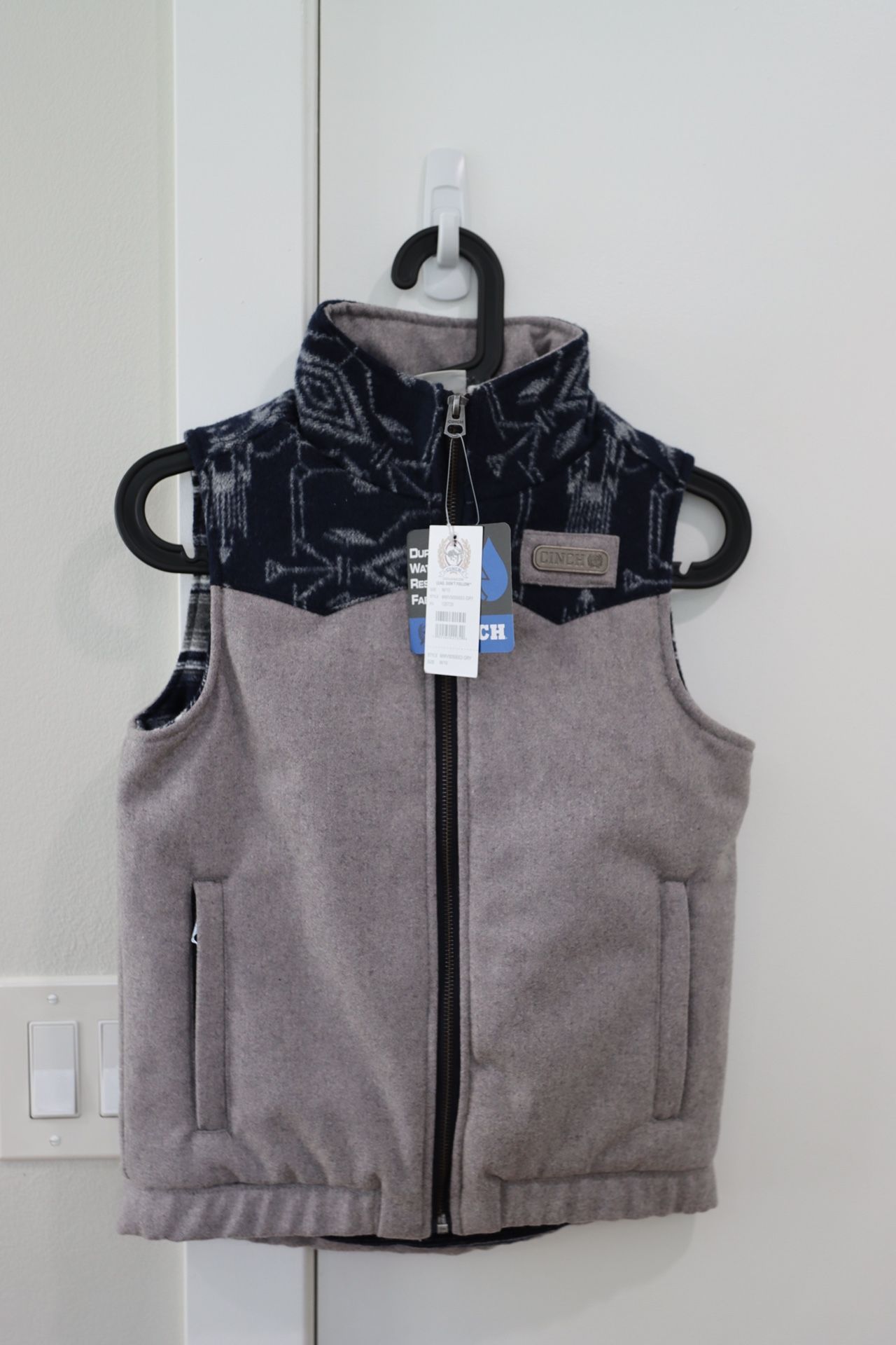 Cinch Youth Grey & Aztec Print Wooly Vest