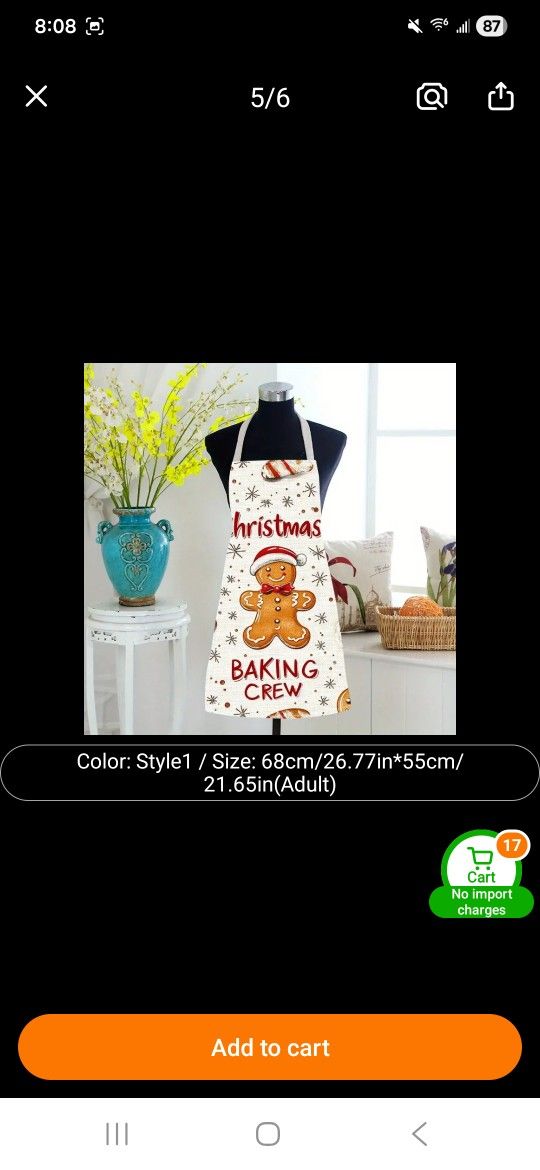 Festive Christmas Linen Apron with Gingerbread Design