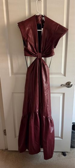 A.L.C. Burgundy Vegan Leather Cutout Midi Dress