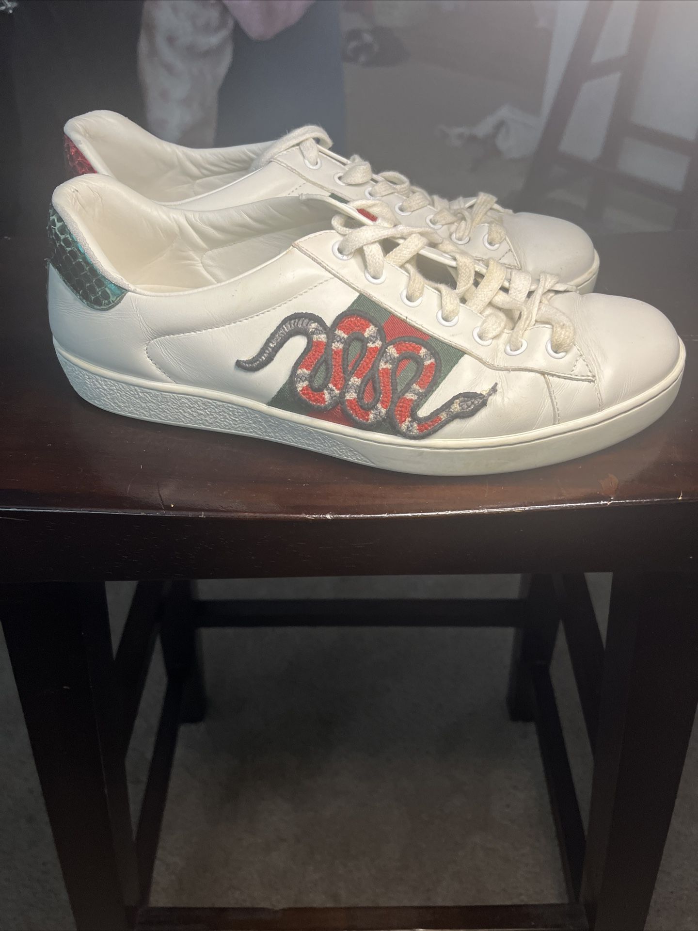 Gucci Snake Embroidered shoes, White Leather, Embroidered, US 9.5