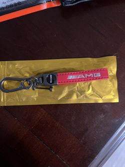 Mercedes AMG Key Fob Leather Key Ring Lanyard Red