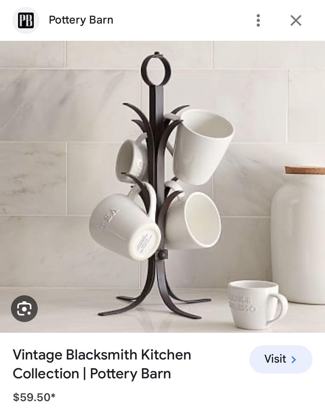 Pottery Barn Vintage Blacksmith Mug Tree