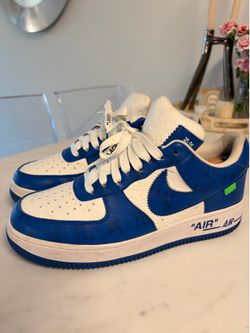 Louis Vuitton x Nike Air Force 1 Low Blue White Leather Shoes MS 0232 size 7.5US