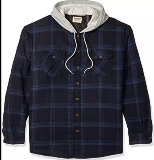 NWT Wrangler Authentics Mens XL Long Sleeve Quilted Lined Flannel Shirt w/ Hood