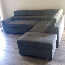 Sleeper Sectional  Adjustable Headrest With Ottoman 