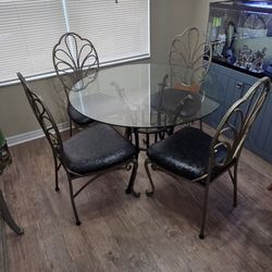 Table Chairs & Hutch & 2 Matching Bar Stools