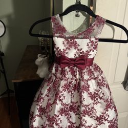 White And Burgundy Holiday Dress 