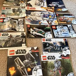 Large LEGO bundle including Star Wars ships, walkers, figures, and 3bins full of mixed LEGO pieces.