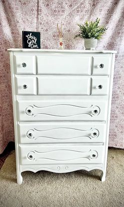 Stunning French provincial Refinished -five drawer chest of drawers. Different Kinds /styles of drawer Pulls are also available