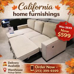 86.5"W Beige Fabric Reversible Sleeper Sectional with Storage Chaise Drop-Down Table 2 Cup Holders and 2USB Ports