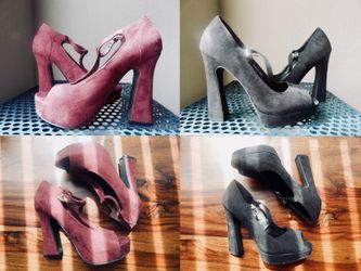 2X FOREVER21 Open Toe Pumps Heels Platform Sz 6 Mary Jane t-strap