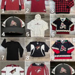 12 Items: Arizona Phoenix Coyotes Jersey, Shirt, Jacket, Sweatshirt, Hat - Some Vintage!