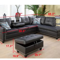 3 Piece Leather Sectional Couch 