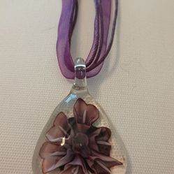 New Glass Purple Flower Necklace 